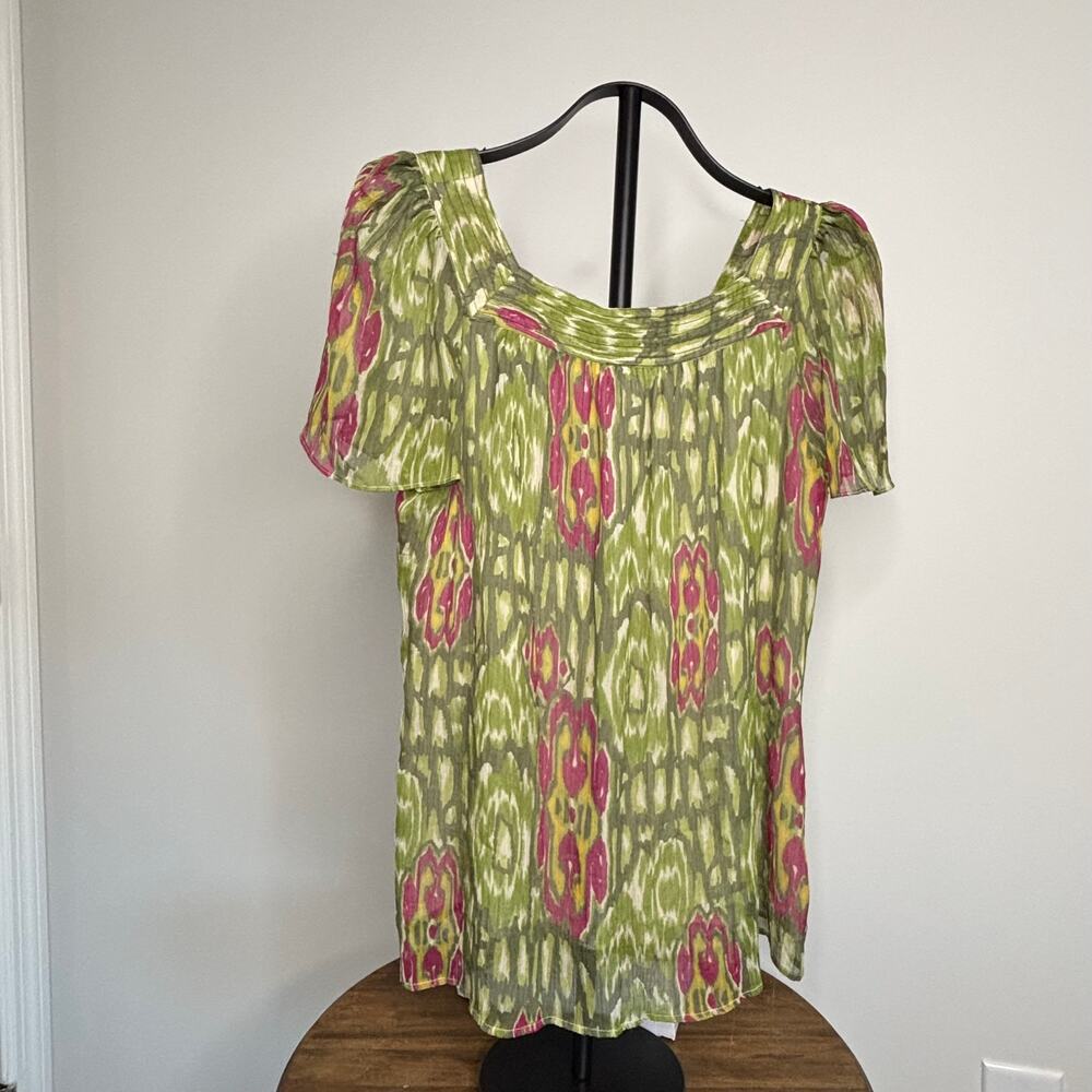 JM Collection Women's Green Abstract Print Flutter Sleeve